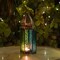 In the Breeze 9215 — Teal & Green Large Hex Tealight Lantern — Moroccan-Style Boho Chic Tealight Glass and Metal Tabletop Lantern